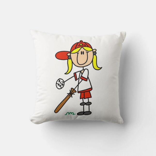 Coussin Fille stick figure baseball debout à la batte (Recto)