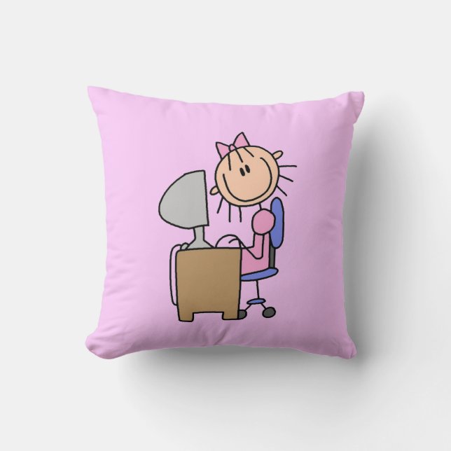 Coussin Fille sur ordinateur (Recto)