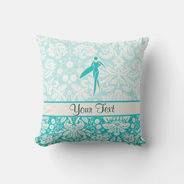 Coussin Fille surfante turquoise (Recto)
