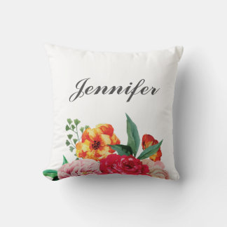 Coussin Fille TRENDY Aquarelle Peony Fleurs ton nom