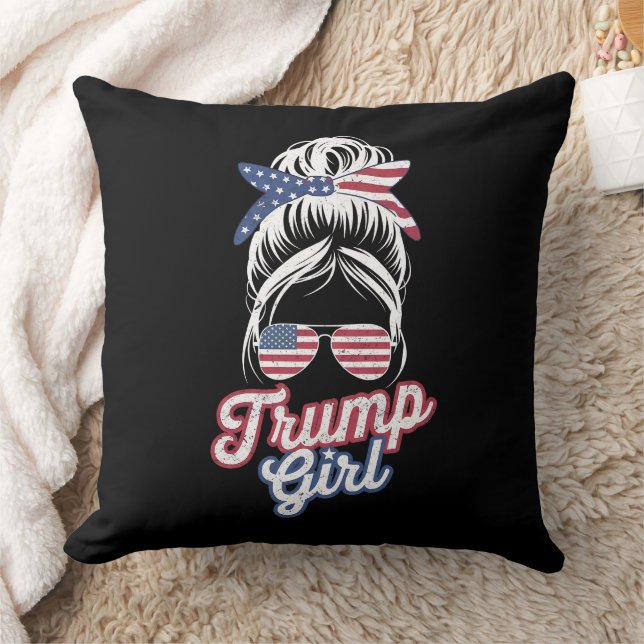 Coussin Fille Trump Chignon Décoiffé Vintage Drapeau Améri (Couverture)