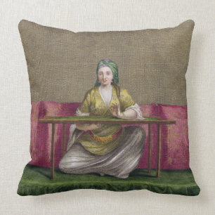 Coussin Fille turque, brodant, XVIIIème siècle (engravin