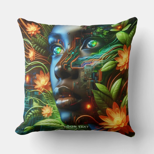 Coussin Fille verte orange mignonne fantastique (Recto)