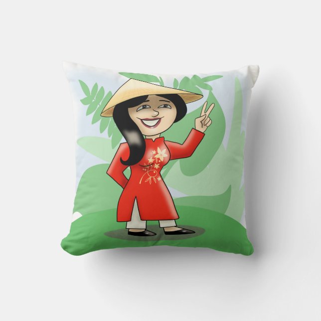 Coussin Fille vietnamienne à Ao Dai (Recto)