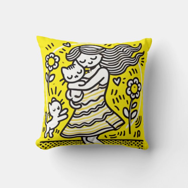 Coussin "Fille Whimsical avec Kitten (Recto)