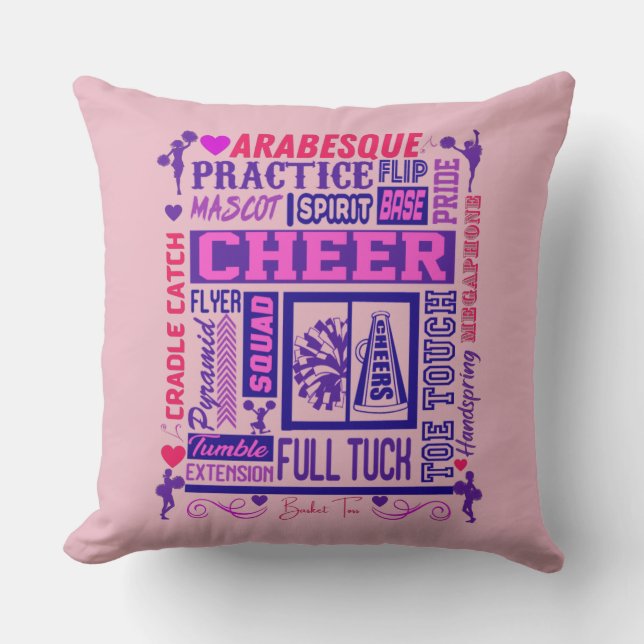 Coussin Filles Cheerleader rose et violet Word Art (Recto)