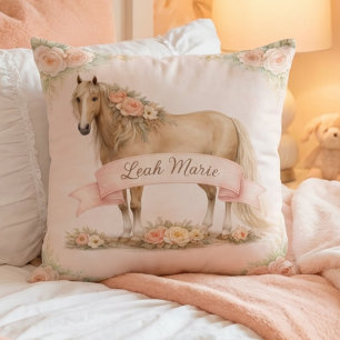 Coussin Filles Cheval Floral Peach Nom Personnalisé