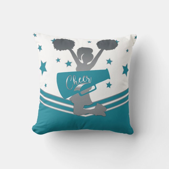 Coussin Filles de cheerleading étoiles sarcelles et argent (Recto)