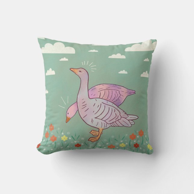 Coussin Filles d'oies | Duo d'oies d'art folklorique fanta (Recto)