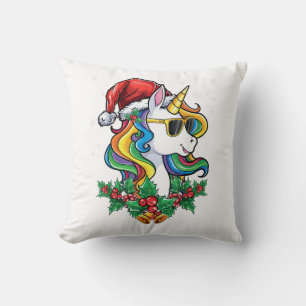 Coussin Filles Garçons Licorne de Noël Xmas Santa Mignons