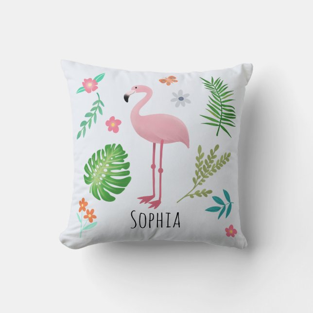 Coussin Filles Joli Flamant rose Tropical Rose & Fleurs En (Recto)