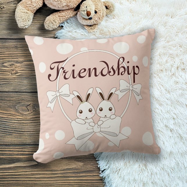 Coussin Filles jumelles lapin rose pastel ruban blanc cass (Créateur téléchargé)