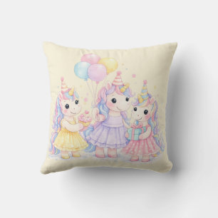 Coussin Filles Licorne Aquarelle Pastel Anniversaire