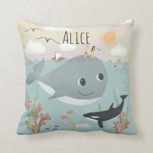 Coussin Filles mignonne Baleine Océan Illustration Enfants