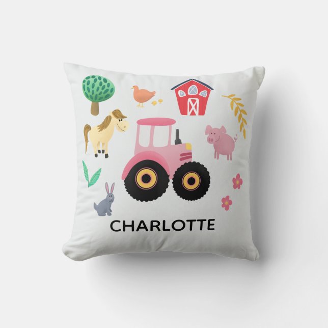 Coussin Filles mignonne Pink Farm Animal Tractor Enfants N (Recto)