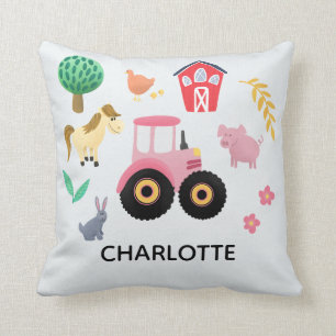 Coussin Filles mignonne Pink Farm Animal Tractor Enfants N