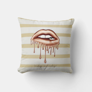 Coussin Filles Modernes Bandes Dorées, Lèvres qui Dégoulin