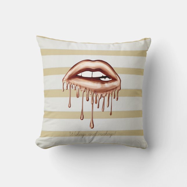 Coussin Filles Modernes Bandes Dorées, Lèvres qui Dégoulin (Recto)