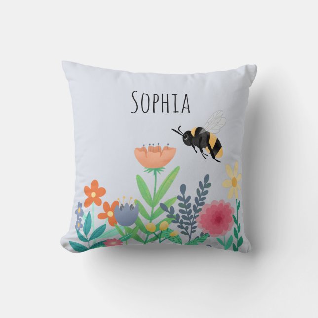 Coussin Filles Nature Mignonne Bee Whimsical et Fleurs Enf (Recto)