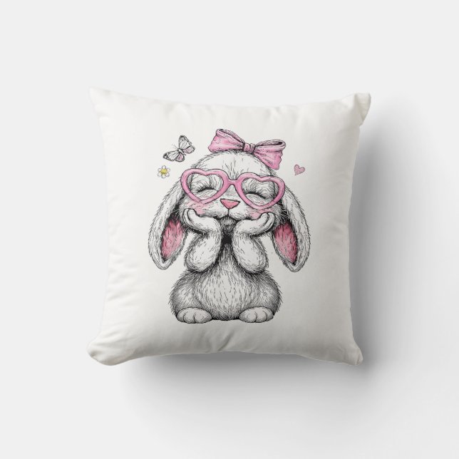 Coussin Filles Pâques Lapin Mignon Visage Rose Pâques Enfa (Recto)