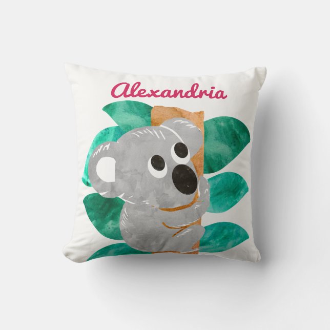 Coussin Filles personnalisées d'animal d'ours de koala (Recto)