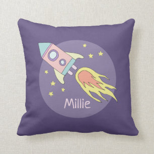 Coussin Fille's Pink Rocket Ship Space and Name Kids