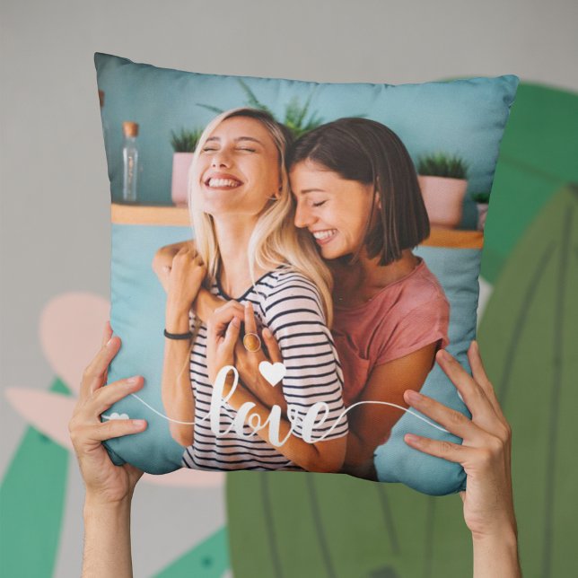 Coussin Filles White Love Script Avec Coeur Valentine (Créateur téléchargé)