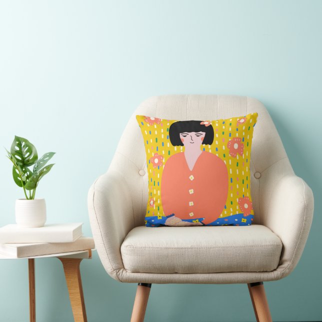 Coussin Fillette liseuse d'art folklorique Cozy Bookworm (Chaise)