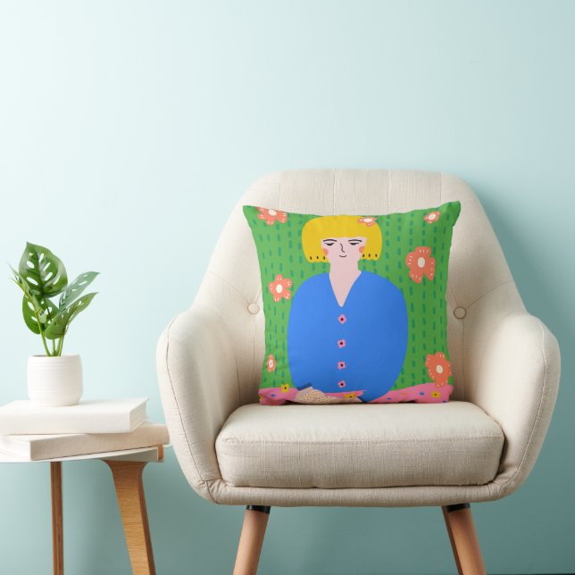 Coussin Fillette liseuse d'art folklorique Cozy Bookworm (Chaise)