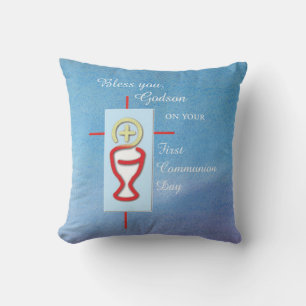 Coussin Filleul, Première Sainte Communion, Bleu
