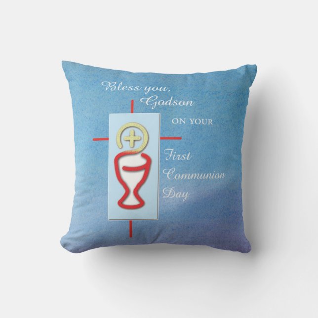 Coussin Filleul, Première Sainte Communion, Bleu (Recto)