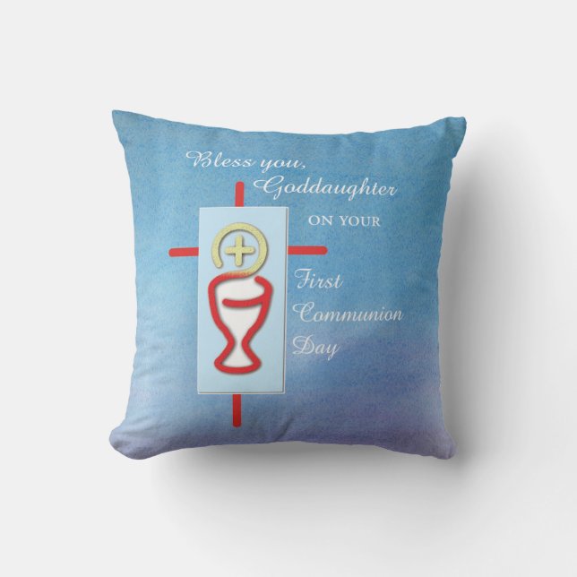 Coussin Filleule, Première Communion, Turquoise (Recto)