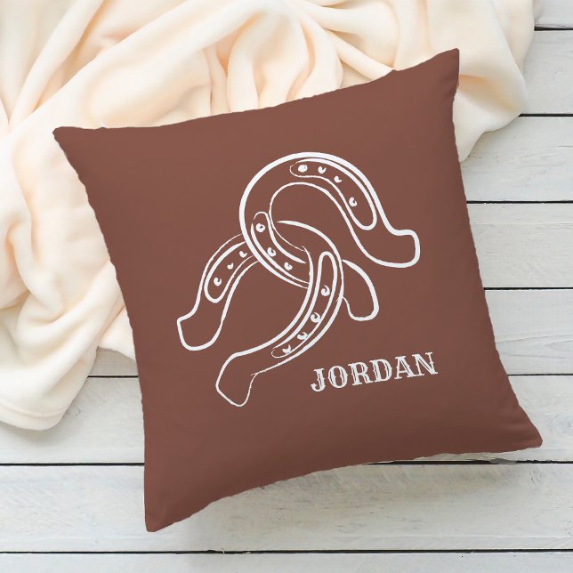 Coussin Fils à cheval tirés à la main | Ouest Brown rustiq (Créateur téléchargé)