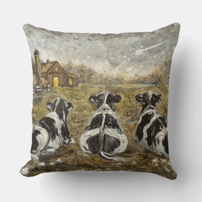 Coussin Fin de journée Vaches Ferme fantaisiste Vache Vint (Recto)
