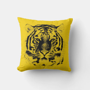 Coussin Fin de visage de tigre (noir et jaune)