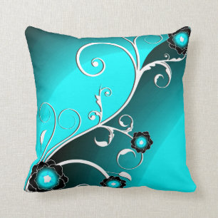 Coussin Fine Aqua Silver mignonne Girl Retro Floral