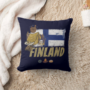 Coussin Finlande Moose Vintage Drapeau Tente Rétro Souveni
