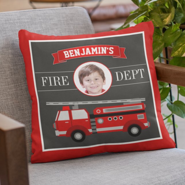 Coussin Fire Truck Firefighter Custom Photo Nom Kids Room (Créateur téléchargé)