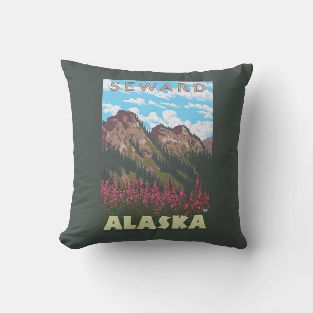 Coussin Fireweed et montagnes - Seward, Alaska (Recto)