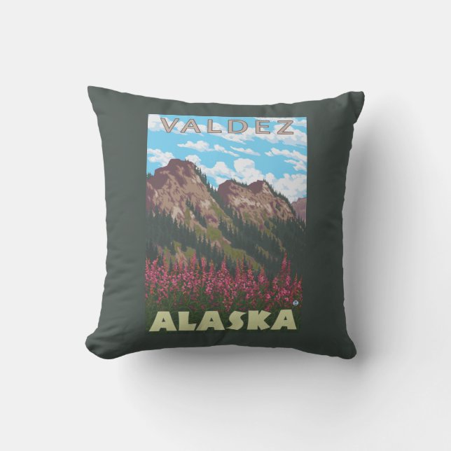 Coussin Fireweed et montagnes - Valdez, Alaska (Recto)