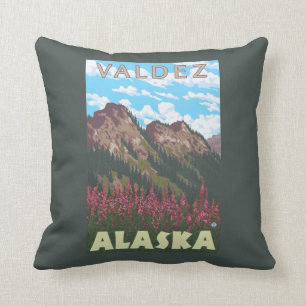 Coussin Fireweed et montagnes - Valdez, Alaska