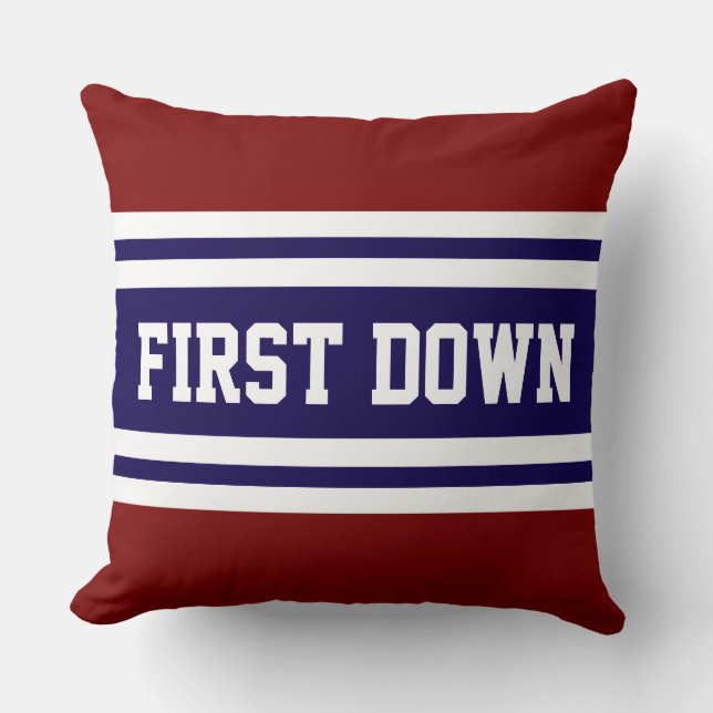 Coussin FIRST DOWN Navy Deep Red White Racing Stripes (Recto)