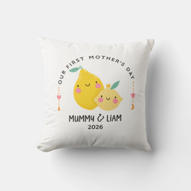 Coussin First Mother’s Day 2026 Cute Lemon Mom & Baby  (Recto)