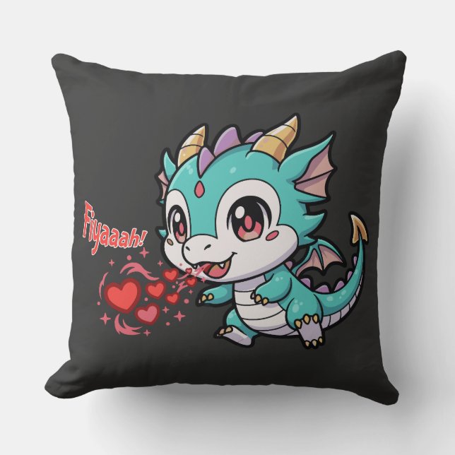 Coussin Fiyaaah Cute Baby Dragon Chibi Anime Kawaii Heart (Recto)