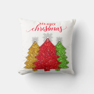 Coussin Flacon de neige de l'arbre de Noël rouge étincelan