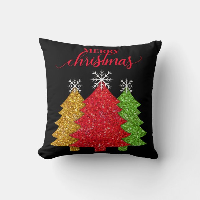 Coussin Flacon de neige de l'arbre de Noël rouge étincelan (Recto)