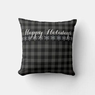 Coussin Flacon de neige rustique gris et noir plaid - Fête