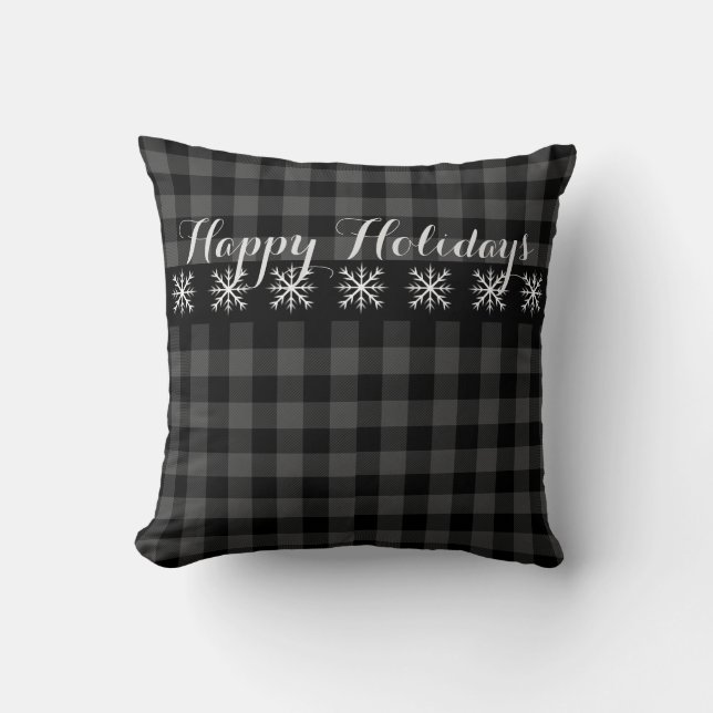 Coussin Flacon de neige rustique gris et noir plaid - Fête (Recto)