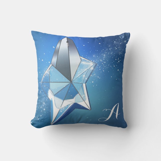 Coussin Flacon de parfum étoile scintillante bleue Glam (Recto)