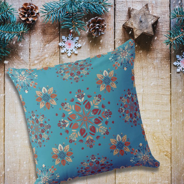Coussin Flacons de neige turquoises motifs scandinaves (Créateur téléchargé)